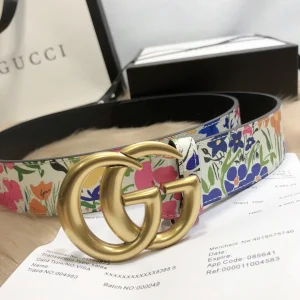 Luxury Womens Belts Gucci GG Marmont Floral Black Leather Belt 38MM A175PP240 AA148920