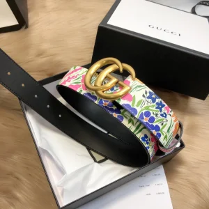 Luxury Womens Belts Gucci GG Marmont Floral Black Leather Belt 38MM A175PP240 AA148920