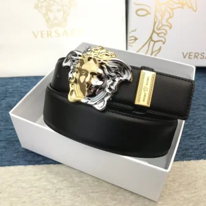 Luxury Mens Belts Versace Medusa Buckle Leather Belt in Black 38MM A191PP280 AA148976
