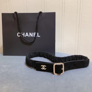 Chanel Crystals Square Leather Belt Black 34MM 