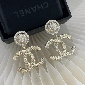 Chanel Gold CC Logo Pendant Earrings 