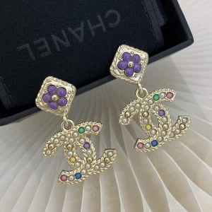 Chanel Multicolor Pearls CC Logo Earrings 