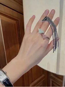 Luxury Womens Jewelry Prada Symbole Triangle Logo Rings Pink A152PP130 AA149813