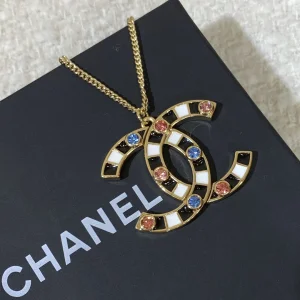 Chanel Large Crystal CC Logo Pendant Necklace 