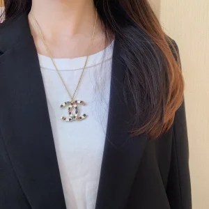 Luxury Womens Jewelry Chanel Large Crystal CC Logo Pendant Necklace A205PP160 AA150080