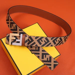 Luxury Mens Belts Fendi FF Buckle Belt in Tan Cuoio Romano Calfskin A175PP240 AA150759