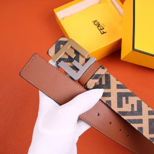 Luxury Mens Belts Fendi FF Buckle Belt in Tan Cuoio Romano Calfskin A175PP240 AA150759