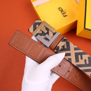 Luxury Mens Belts Fendi FF Buckle Belt in Tan Cuoio Romano Calfskin A175PP240 AA150760