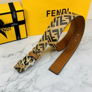 Luxury Womens Belts Fendi Karligraphy Buckle Belt in Tan Calfskin A175PP240 AA150765