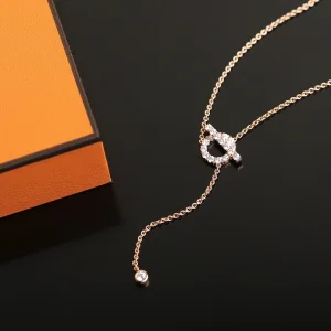 Luxury Womens Jewelry Hermes Finesse Diamond Necklace Gold A205PP200 AA150802