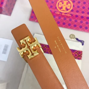 Luxury Womens Belts Tory Burch 1 Kira Logo Leather Belt in Tan 25MM A175PP240 AA151907
