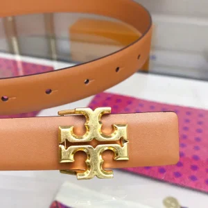 Luxury Womens Belts Tory Burch 1 Kira Logo Leather Belt in Tan 25MM A175PP240 AA151907
