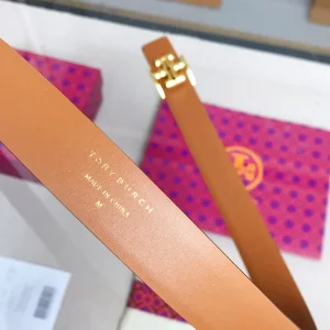 Luxury Womens Belts Tory Burch 1 Kira Logo Leather Belt in Tan 25MM A175PP240 AA151907