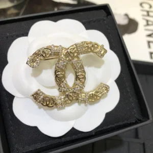 Chanel Gold Crystals CC Logo Brooch 
