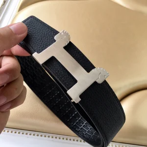 Hermes Horses Buckle Leather Belt Black 40MM 