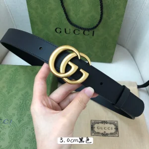 Gucci Gold Double G Buckle Black Leather Belt 30MM 