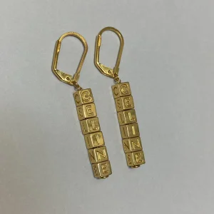 Celine Paris Signature Engraved Gold Earrings 