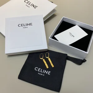 Luxury Womens Jewelry Celine Paris Signature Engraved Gold Earrings A152PP120 AA154295