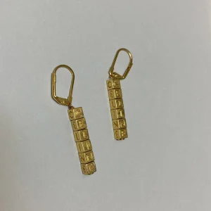 Luxury Womens Jewelry Celine Paris Signature Engraved Gold Earrings A152PP120 AA154295
