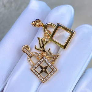 Luxury Womens Jewelry Louis Vuitton Gold Crystal LV Lock Earring A152PP120 AA154301