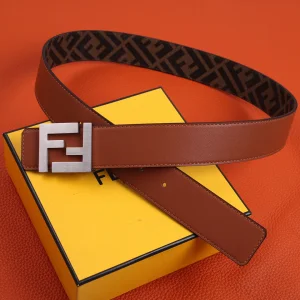 Luxury Womens Belts Fendi FF Leather Belt in Tan 40MM A175PP240 AA155598