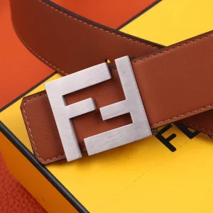 Luxury Womens Belts Fendi FF Leather Belt in Tan 40MM A175PP240 AA155598