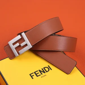 Luxury Womens Belts Fendi FF Leather Belt in Tan 40MM A175PP240 AA155598
