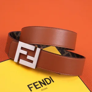 Luxury Womens Belts Fendi FF Leather Belt in Tan 40MM A175PP240 AA155598