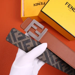 Luxury Womens Belts Fendi FF Leather Belt in Tan 40MM A175PP240 AA155598