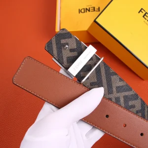 Luxury Womens Belts Fendi FF Leather Belt in Tan 40MM A175PP240 AA155598