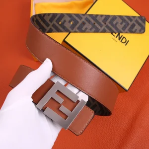 Luxury Womens Belts Fendi FF Leather Belt in Tan 40MM A175PP240 AA155598