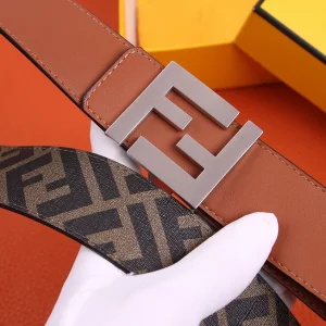 Luxury Womens Belts Fendi FF Leather Belt in Tan 40MM A175PP240 AA155598