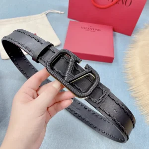 Valentino Vlogo Woven Leather Belt Black 40MM 