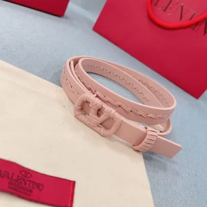 Luxury Womens Belts Valentino Vlogo Woven Leather Belt in Pink 20MM A175PP240 AA155595