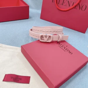 Luxury Womens Belts Valentino Vlogo Woven Leather Belt in Pink 20MM A175PP240 AA155595