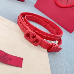Luxury Womens Belts Valentino Vlogo Woven Leather Belt in Red 20MM A175PP240 AA155594