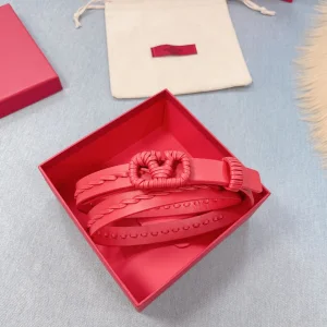 Luxury Womens Belts Valentino Vlogo Woven Leather Belt in Red 20MM A175PP240 AA155594