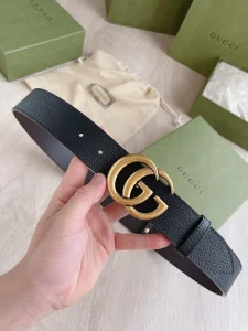 Gucci Double G Belt Black Grained Calfskin 37MM 