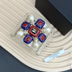 Chanel Crystals PVC Logo Cuff Bracelets White 