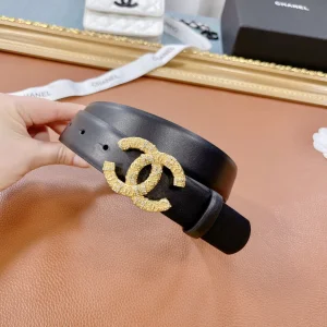 Luxury Womens Belts Chanel Gold CC Logo Leather Belt in Black 30MM A175PP240 AA159743
