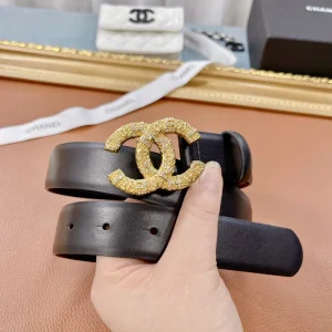Luxury Womens Belts Chanel Gold CC Logo Leather Belt in Black 30MM A175PP240 AA159743