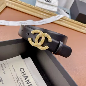 Luxury Womens Belts Chanel Gold CC Logo Leather Belt in Black 30MM A175PP240 AA159743