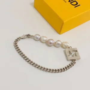 Luxury Womens Jewelry Fendi FF Charm Pearl Bracelet A39PP160 AA159893