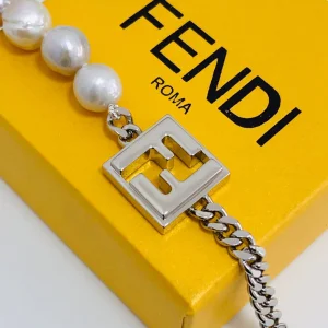 Luxury Womens Jewelry Fendi FF Charm Pearl Necklace A39PP165 AA159895