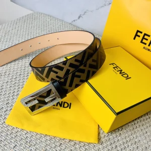 Luxury Mens Belts Fendi Mens FF Logo Leather Belt 35MM A175PP240 AA160643