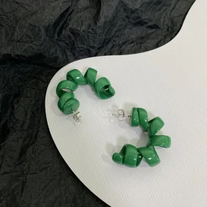Luxury Womens Jewelry Bottega Veneta Turn Hoop Earrings in Green A152PP140 AA162141