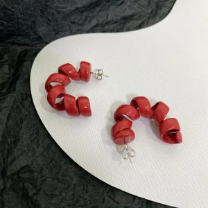 Luxury Womens Jewelry Bottega Veneta Turn Hoop Earrings in Red A152PP140 AA162142