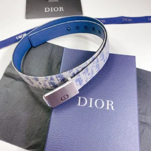 Luxury Mens Belts Dior Mens Blue White Dior Oblique Belts 34MM A191PP240 AA164493
