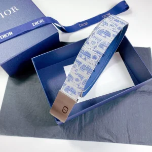 Luxury Mens Belts Dior Mens Blue White Dior Oblique Belts 34MM A191PP240 AA164493