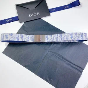 Luxury Mens Belts Dior Mens Blue White Dior Oblique Belts 34MM A191PP240 AA164493